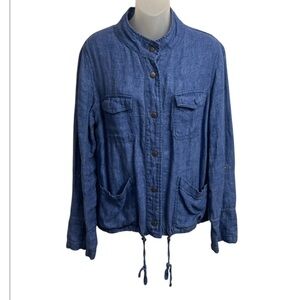 C&C California Blue Long Sleeve Button Front Linen Utility Jacket Size Medium